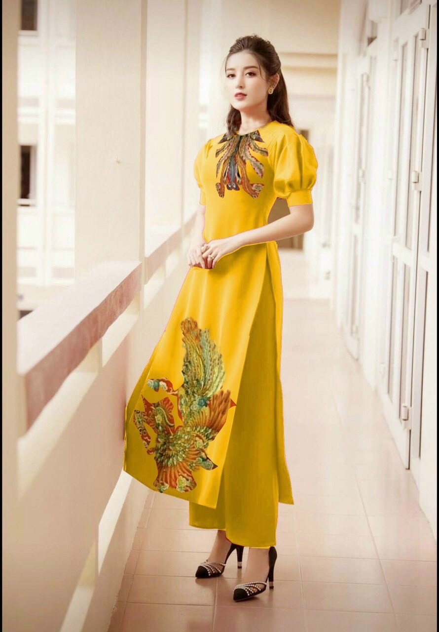 Set Áo Dài Họa Tiết Chim Phượng - AV390
